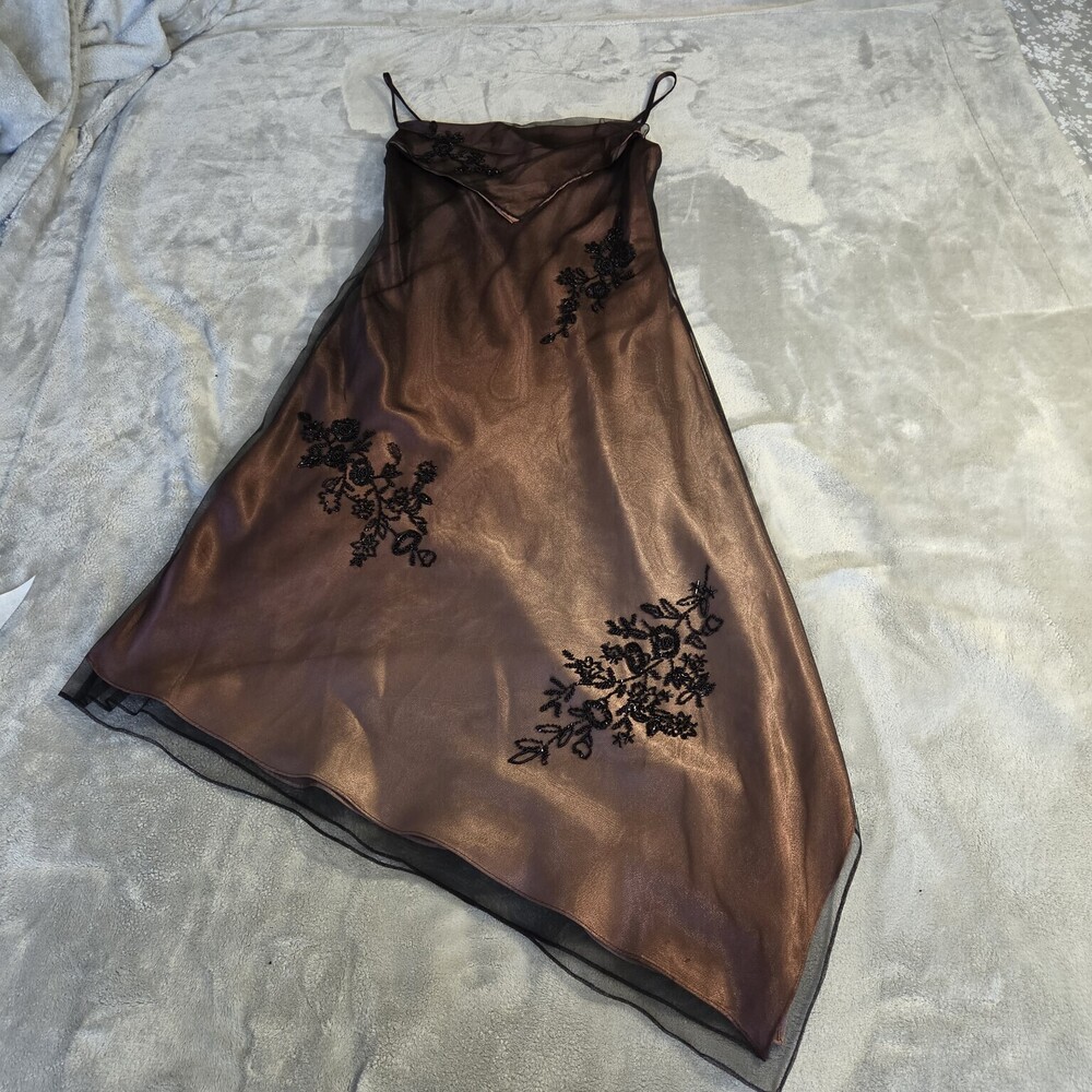 Night Way Collections Women's Size 6 Bronze Black Beaded Formal Maxi Dress